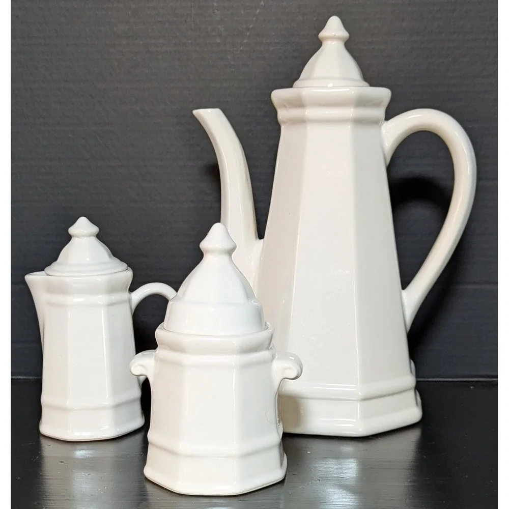 Pfaltzgraff Heritage White 3-Piece Coffee/Tea Service Coffee Pot Sugar Creamer